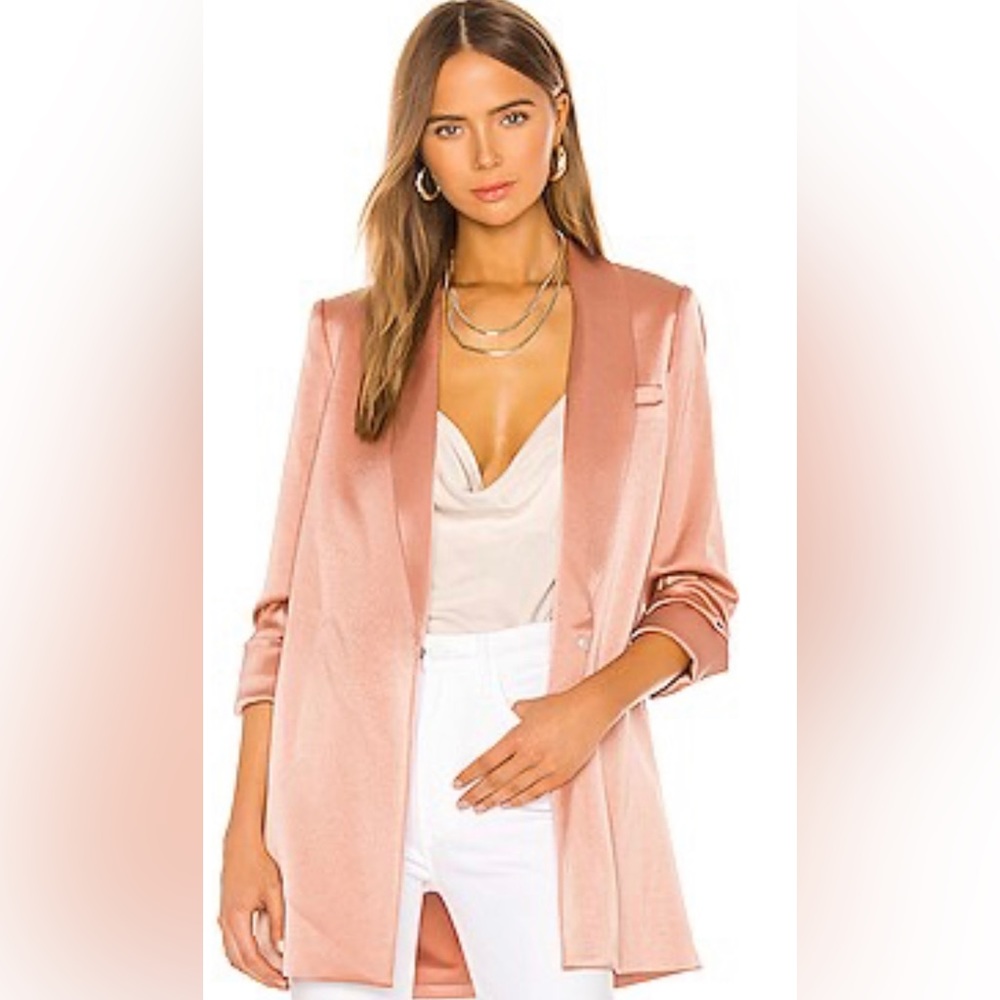 Alice and Olivia rose tan satin blazer